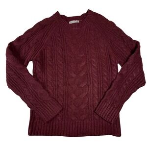 Rachel Zoe Burgundy Cable Knit Sweater Long Sleeve Crew Neck Size XS